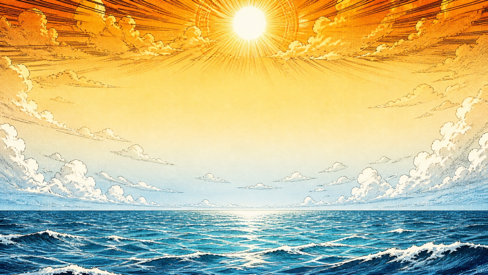 A bright sky stage with Icarus mid-flight over clouds and creatures.